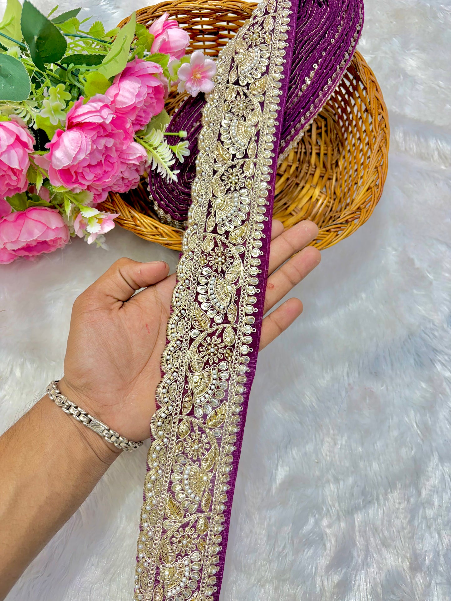 Premium Designer Bridal Zari & hand Work Saree Lace lace border 3inch ( pack of 9 meter ) purple