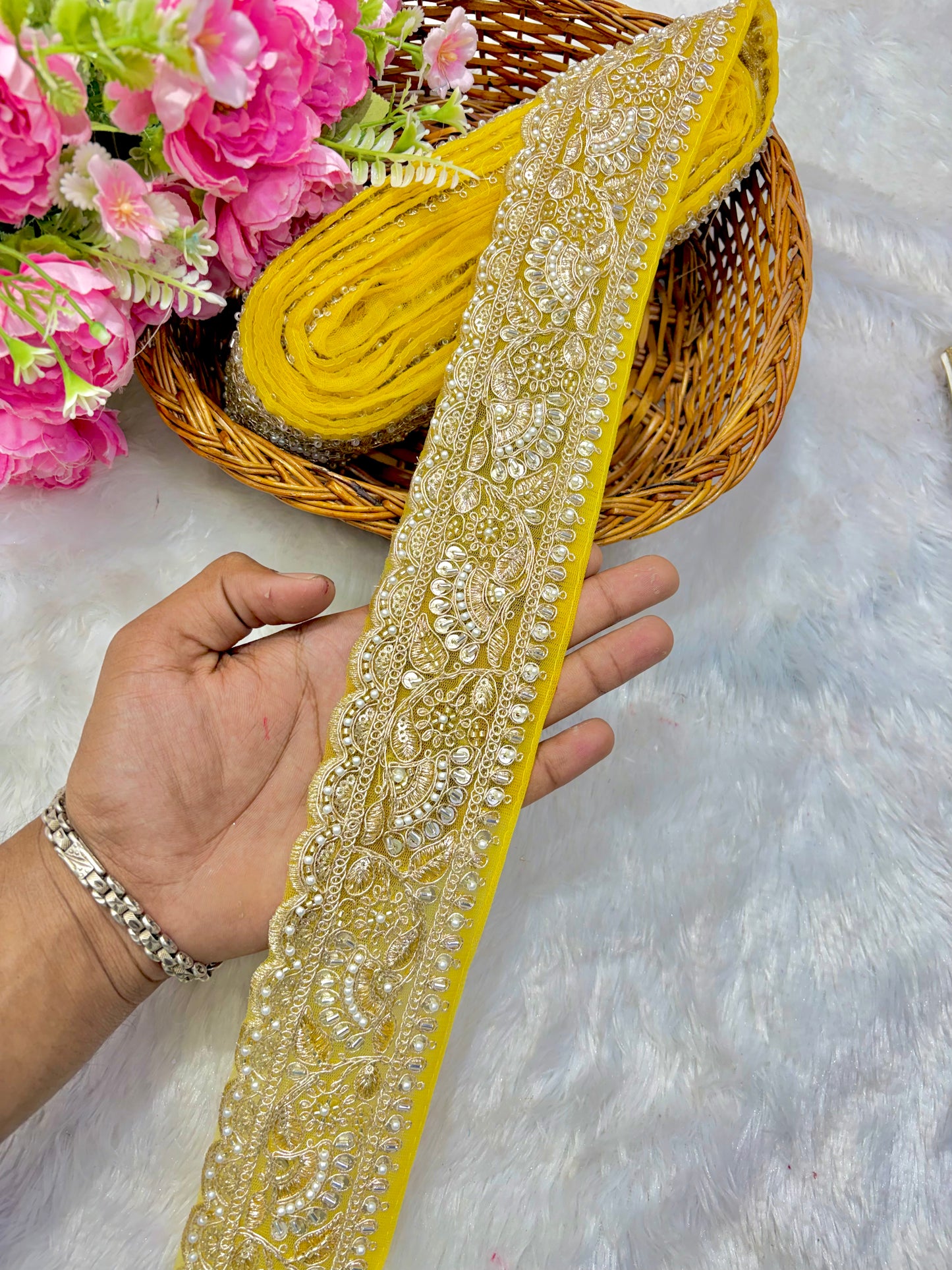 Premium Designer Bridal Zari & hand Work Saree Lace lace border 3inch ( pack of 9 meter ) yellow
