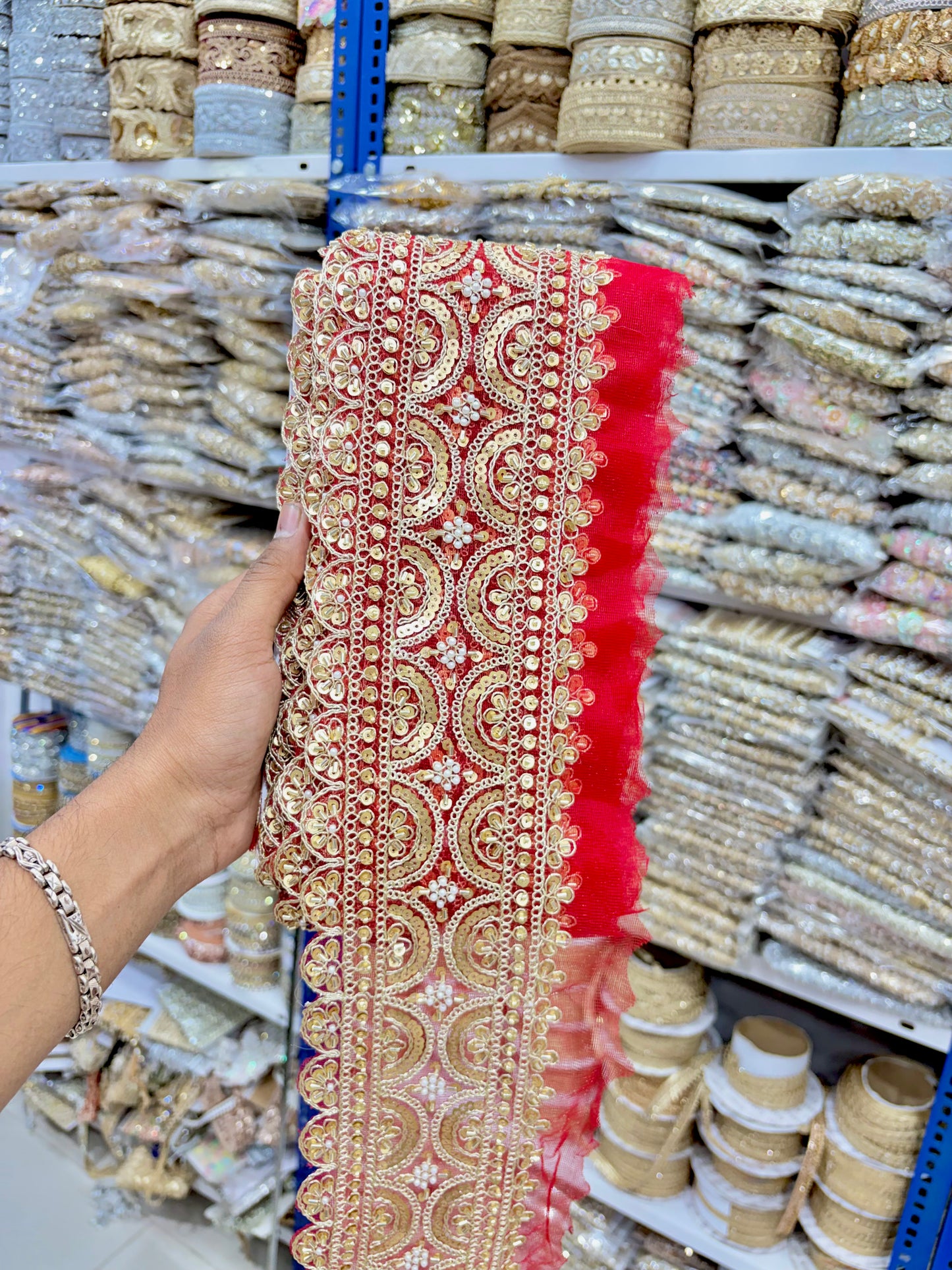 Luxury Handwork Zari Embroidery Lace Border for Saree & Lehenga base net 5inch ( pack of 1 meter) big lace border