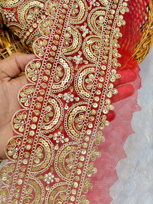 Luxury Handwork Zari Embroidery Lace Border for Saree & Lehenga base net 5inch ( pack of 1 meter) big lace border