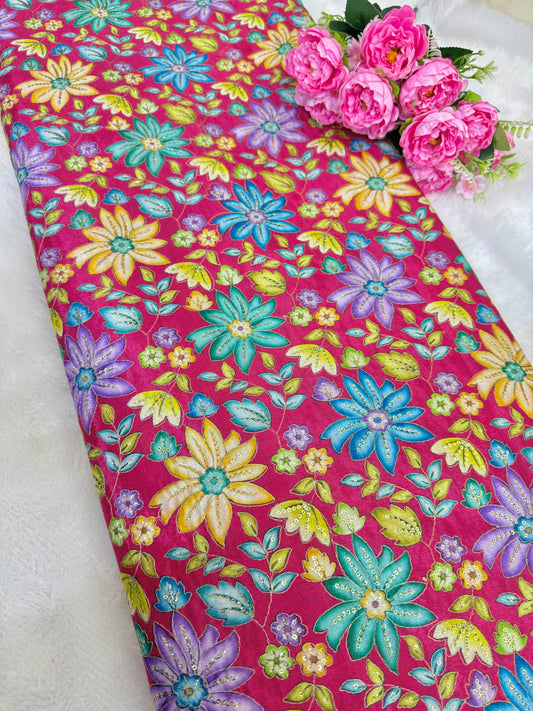 Pure chinon fabrics with multi flower desing 💐 44inch width lehanga ,blouse,frock,dress