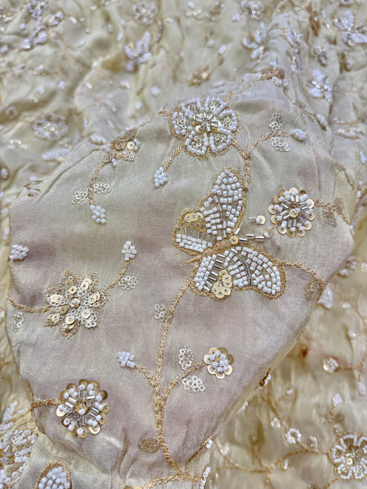👗ZARI TISSUE HANDWORK WITH BUTTERFLY DESING EMBROIDERY 44-45 INCH WIDTH (DYBLE ) ✅
