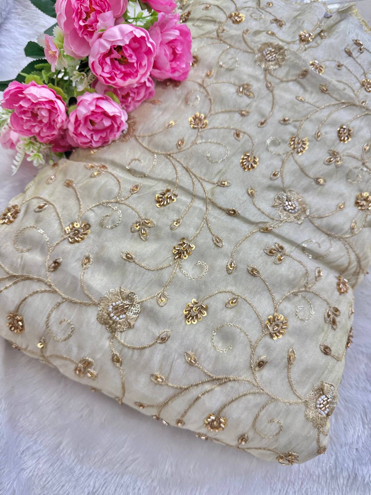👗ZARI TISSUE HANDWORK EMBROIDERY 44-45 INCH WIDTH (DYBLE ) ✅