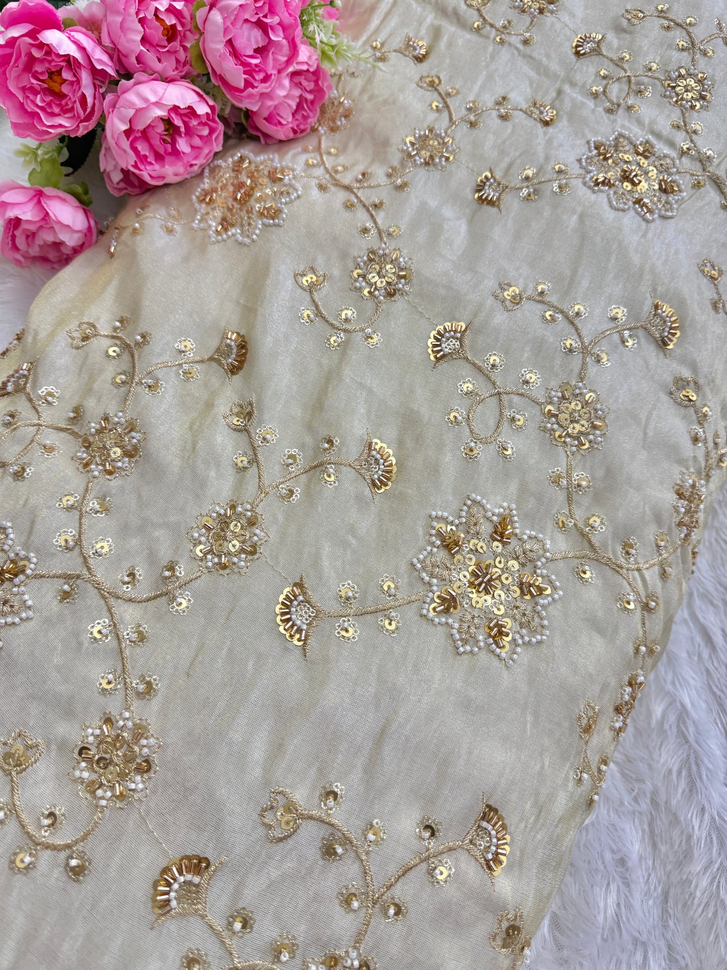 👗ZARI TISSUE HANDWORK EMBROIDERY 44-45 INCH WIDTH (DYBLE )