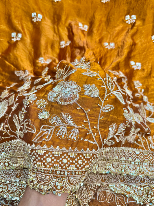 Luxurious👗 fendy fabric with– Floral & Hand Work beads with zari work sari,lehanga, Anarkali , gown and etc 44-45inch width