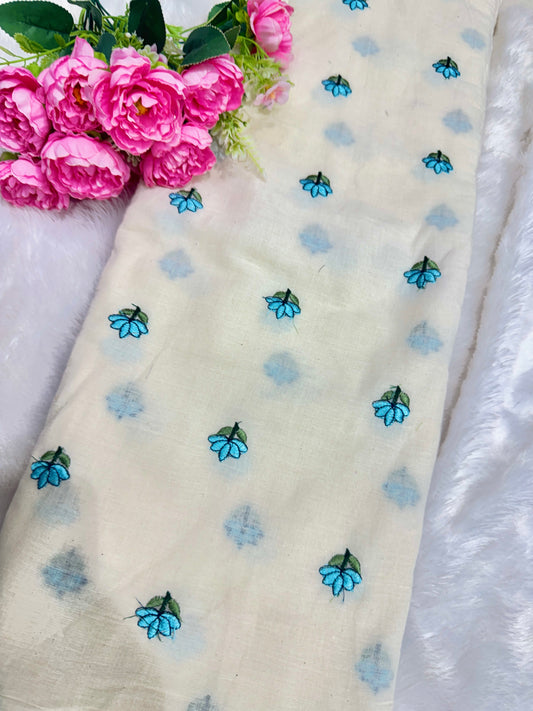 👗Kora cotton with embroidery 💐 44inch width trendy peplum tops sky blue