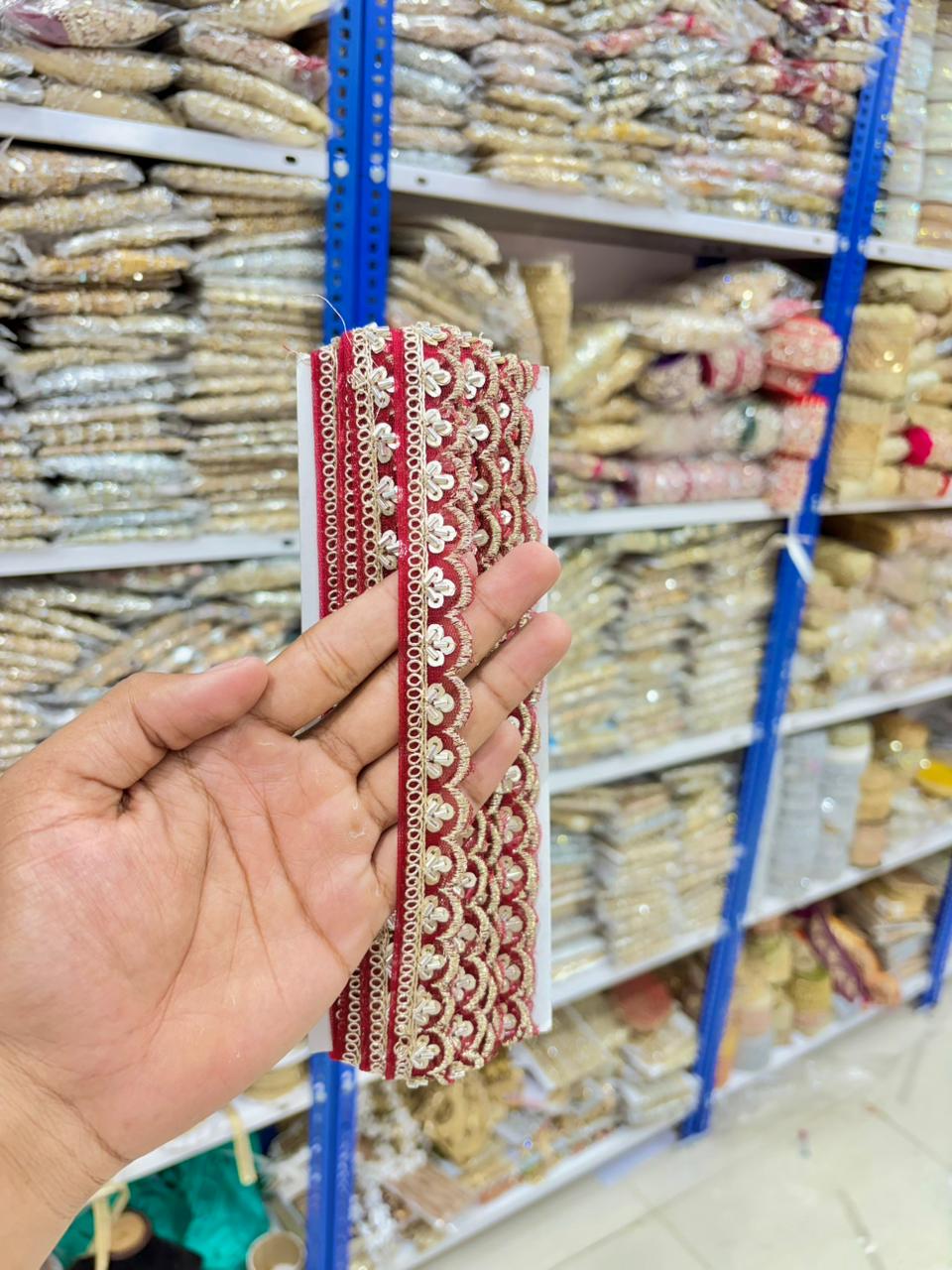 Handcrafted Royal Zari Designer Lace Bord(pack of 9 metrr ) maroon fabric