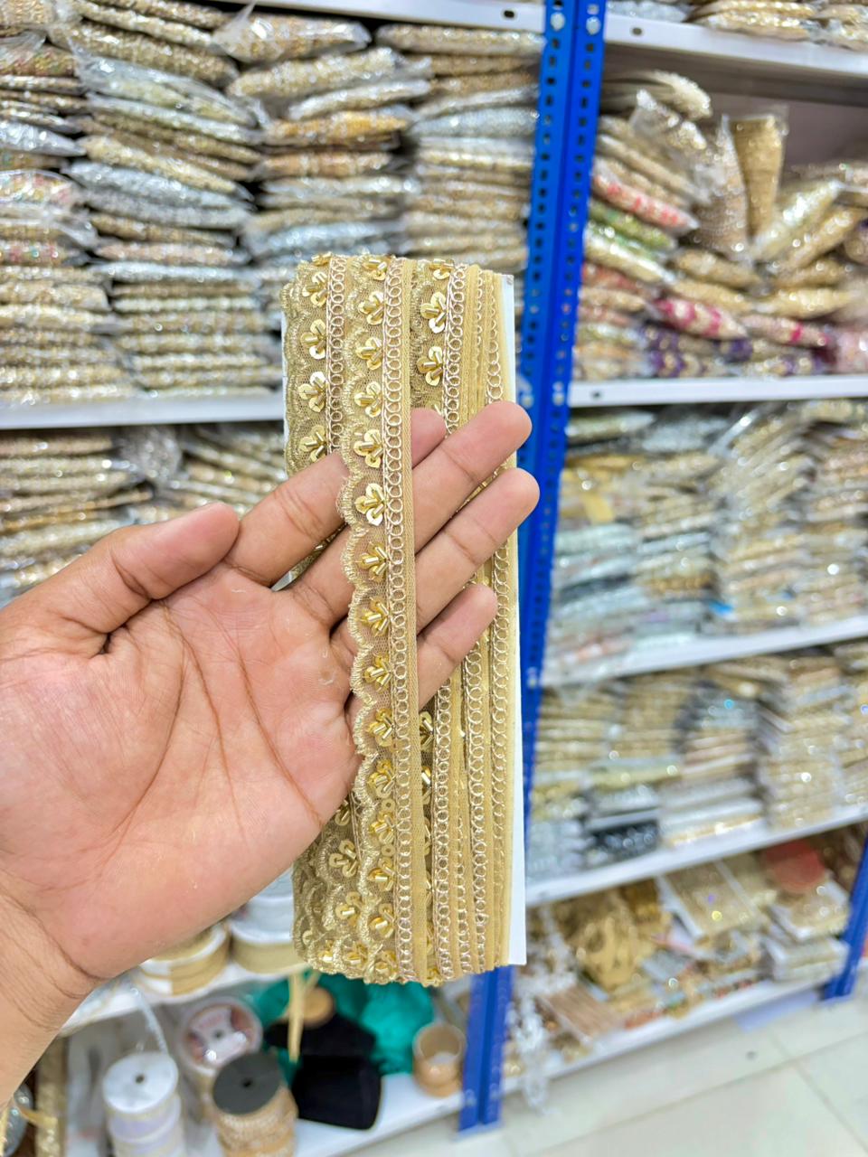 Handcrafted Royal Zari Designer Lace Bord(pack of 9 metrr ) yellow gold