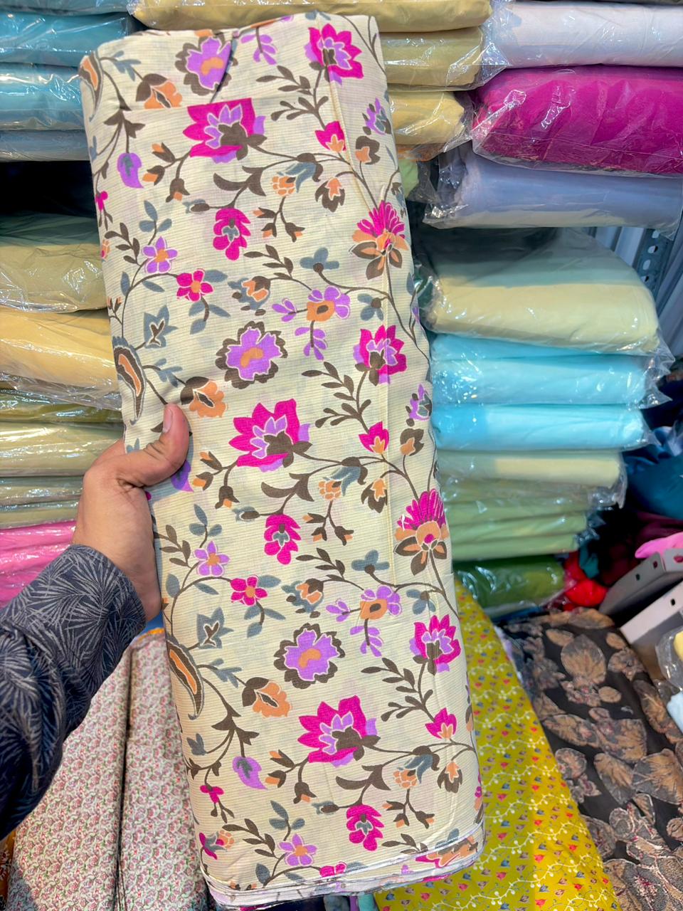 Premium Cambric Cotton Floral Print Fabric – Elegance (44” Width)