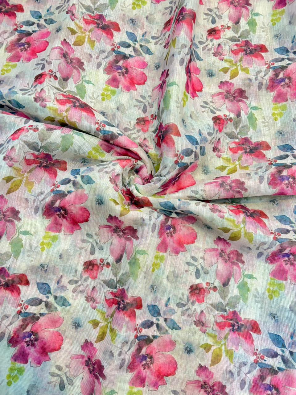 Blush Garden Shimmer Cotton – Premium Floral Print (44” Width)