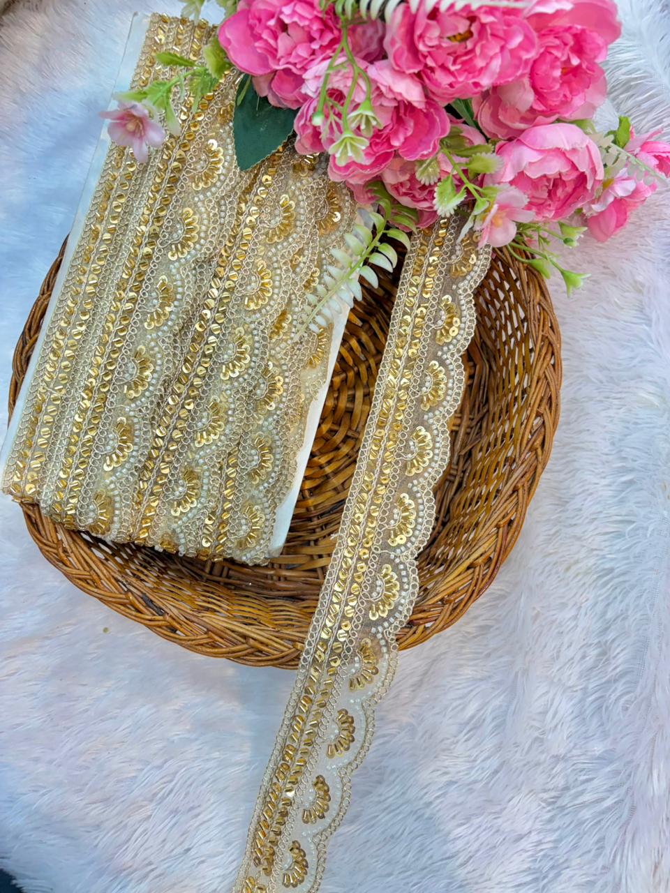 Imperial Gold Scallop 🥻 Lace Trim – Designer Handmade Border (9 Meter Pack)