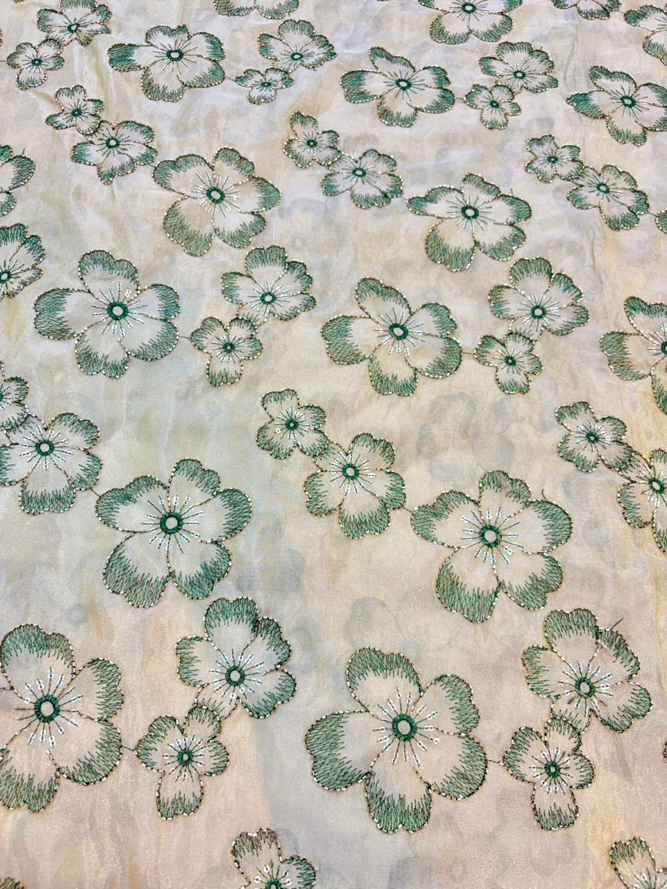 Blush Bloom Viscose Tissue Sare , lehanga , blouse , gown , frock Embroidered Fabric width 44