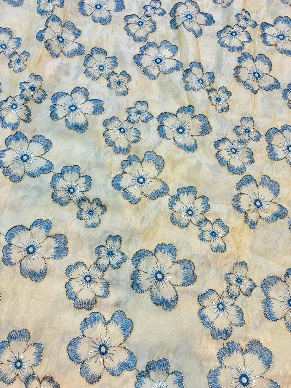 Blush Bloom Viscose Tissue Sare , lehanga , blouse , gown , frock Embroidered Fabric width 44