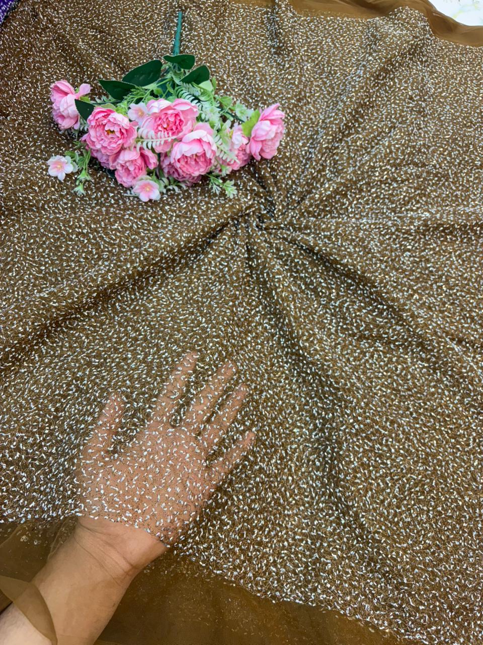 Radiant Ember Glitter Net Fabric – 44” Width