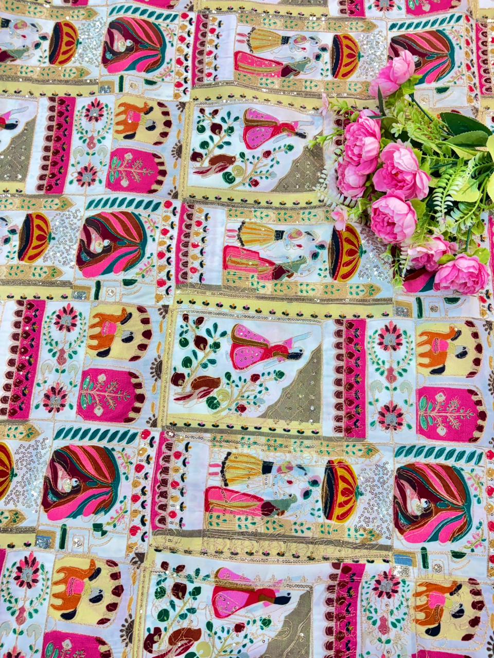 Trending ♥️Royal Heritage Story Print Crepe Fabric width 44