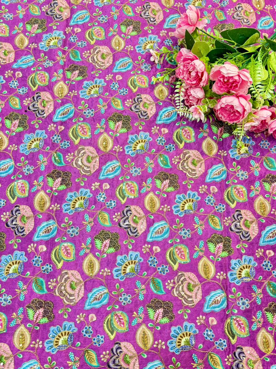 Trending flower desing♥️😍Royal Heritage Story Print Crepe Fabric width 44