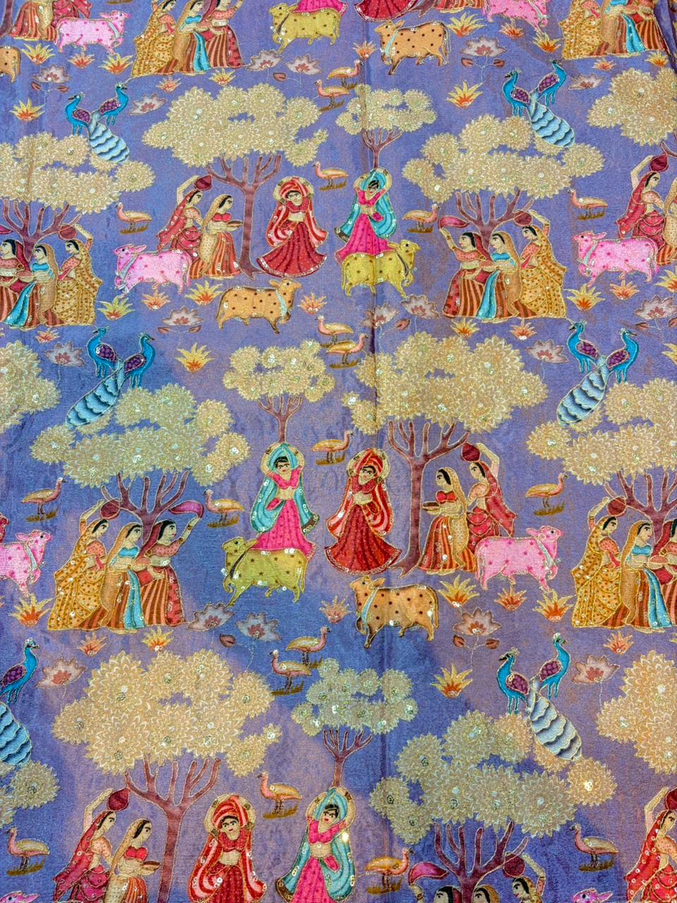 100%Pure Chinon Fabric – Ethnic Pastoral Women & Nature Printbeautiful flower design width 44 Blouse,lehanga, frock
