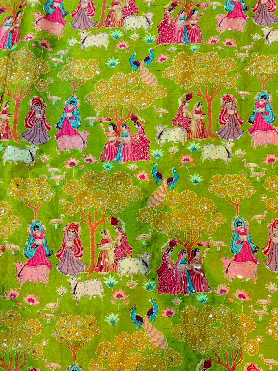 100%Pure Chinon Fabric – Ethnic Pastoral Women & Nature Printbeautiful flower design width 44 Blouse,lehanga, frock