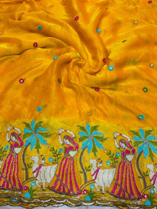 Rajwadi Padmini Heritage Beaded Pandi Fabric – width 44” Luxury Saree/Lehenga Textile”