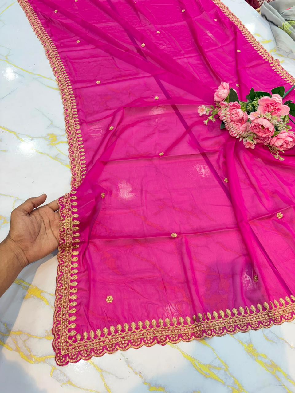 Regal Rangoli Silk Dupatta with Handcrafted Pearl & Zari Border (2.75M)