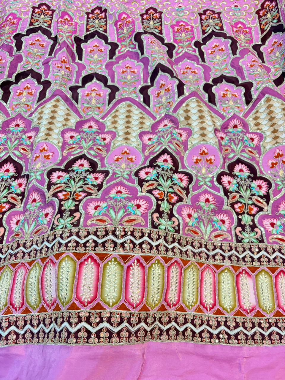 Glory Multicolor Floral Handwork Natural Crêpe – Bridal Collection 60width