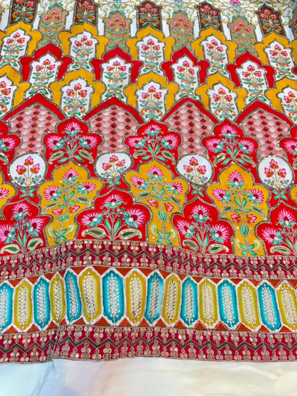 Glory Multicolor Floral Handwork Natural Crêpe – Bridal Collection 60width
