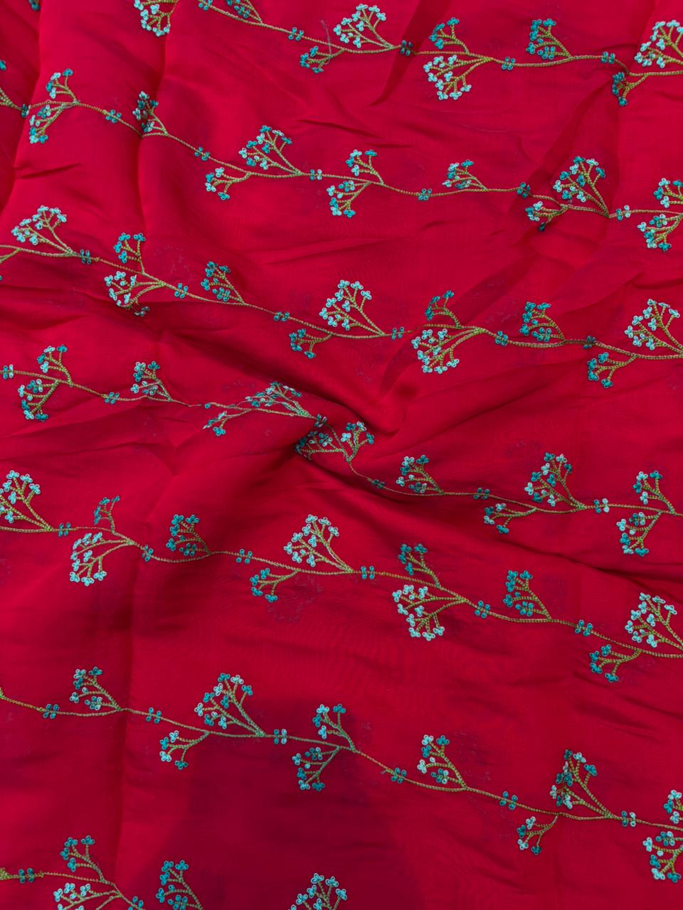 This premium fabric is a Floral Embroidered Pashmina Silk width 44