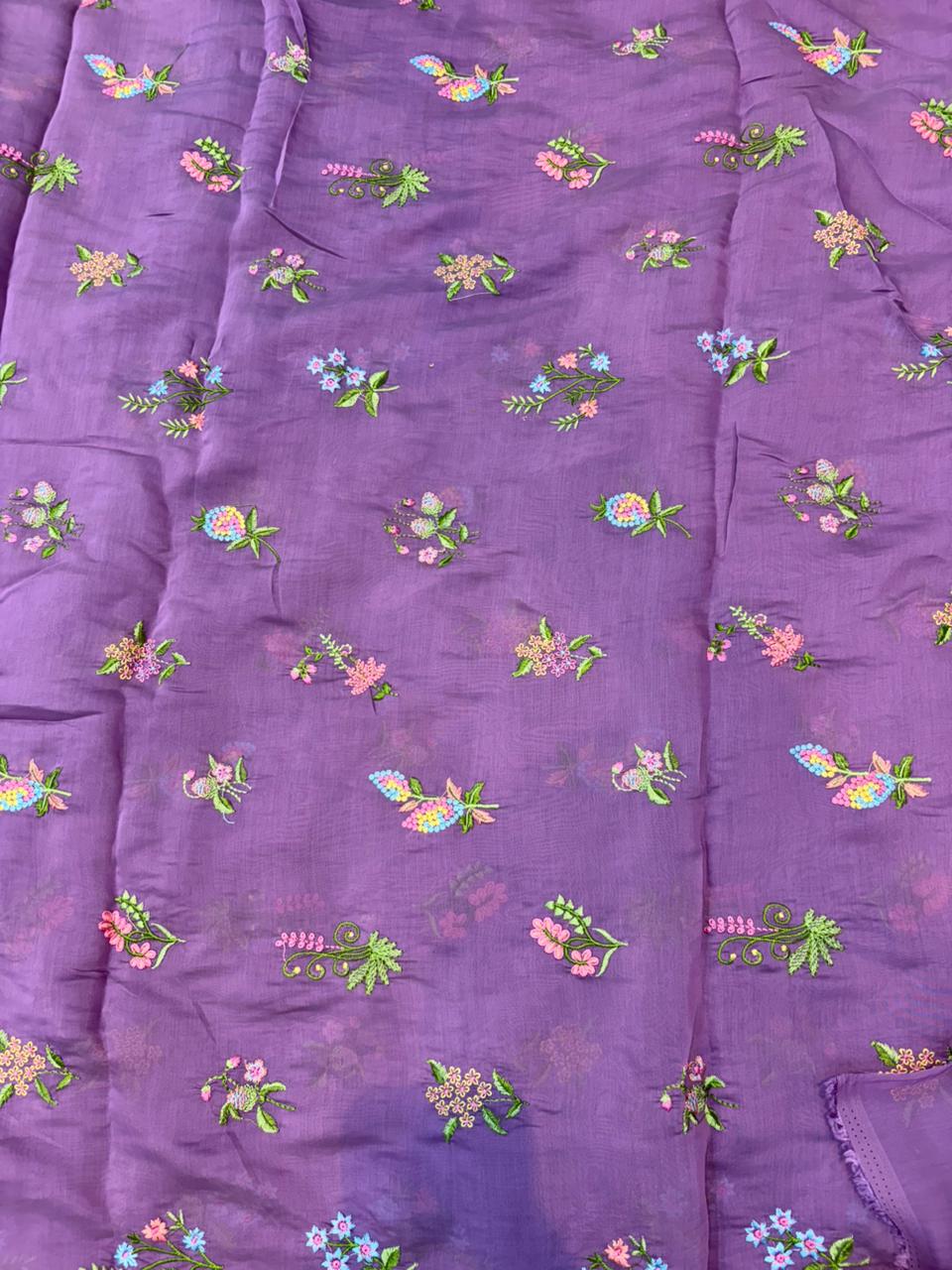 This premium fabric is a Floral Embroidered Pashmina Silk width 44