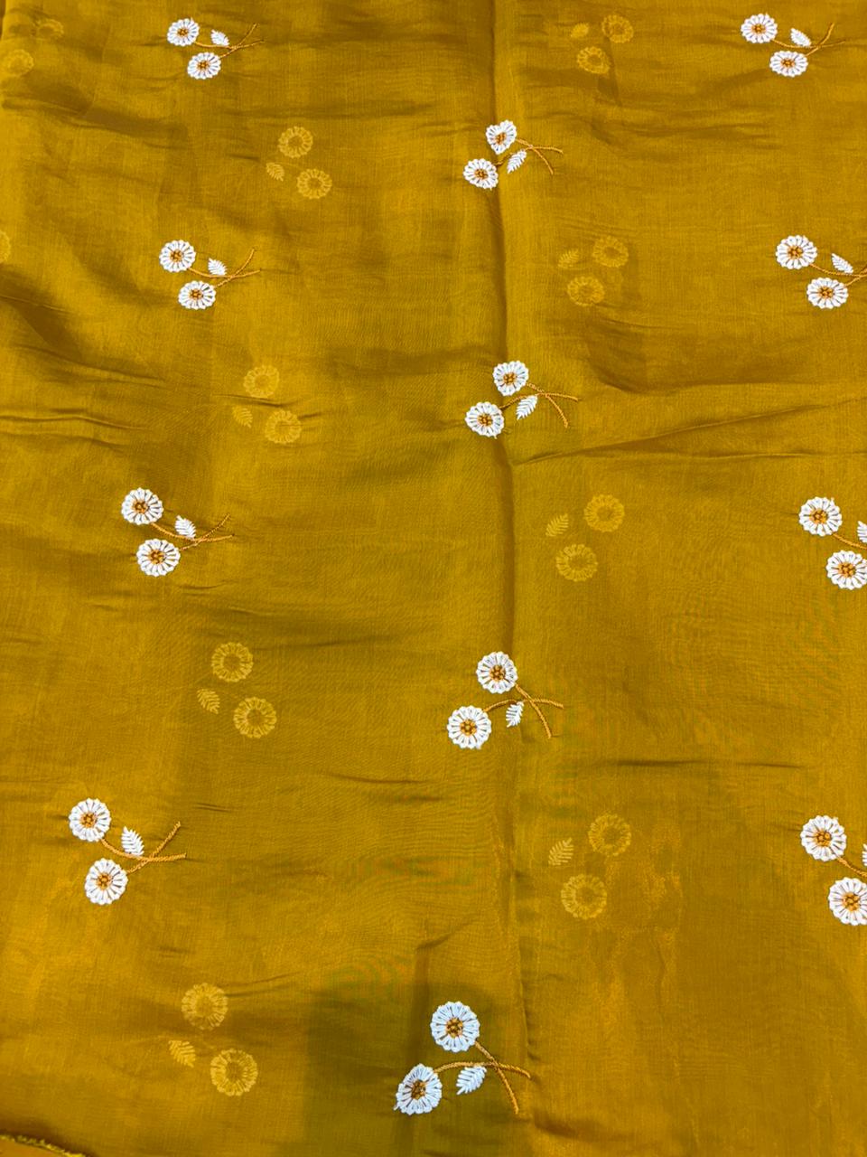 This premium fabric is a Floral Embroidered Pashmina Silk width 44