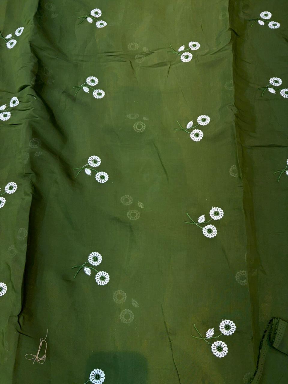This premium fabric is a Floral Embroidered Pashmina Silk width 44