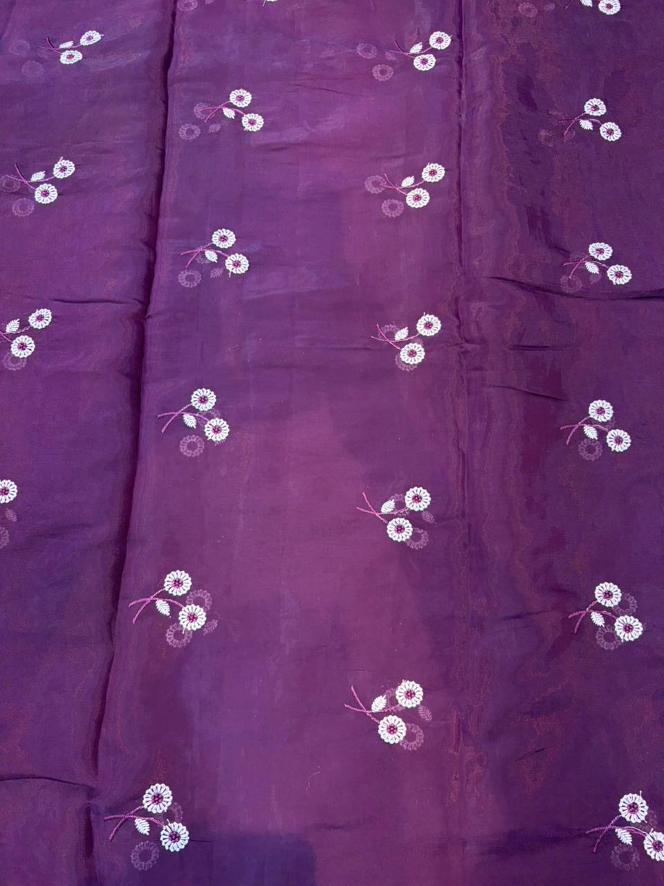 This premium fabric is a Floral Embroidered Pashmina Silk width 44