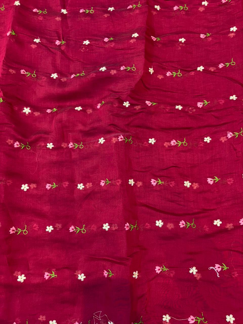 This premium fabric is a Floral Embroidered mulchandari width 44