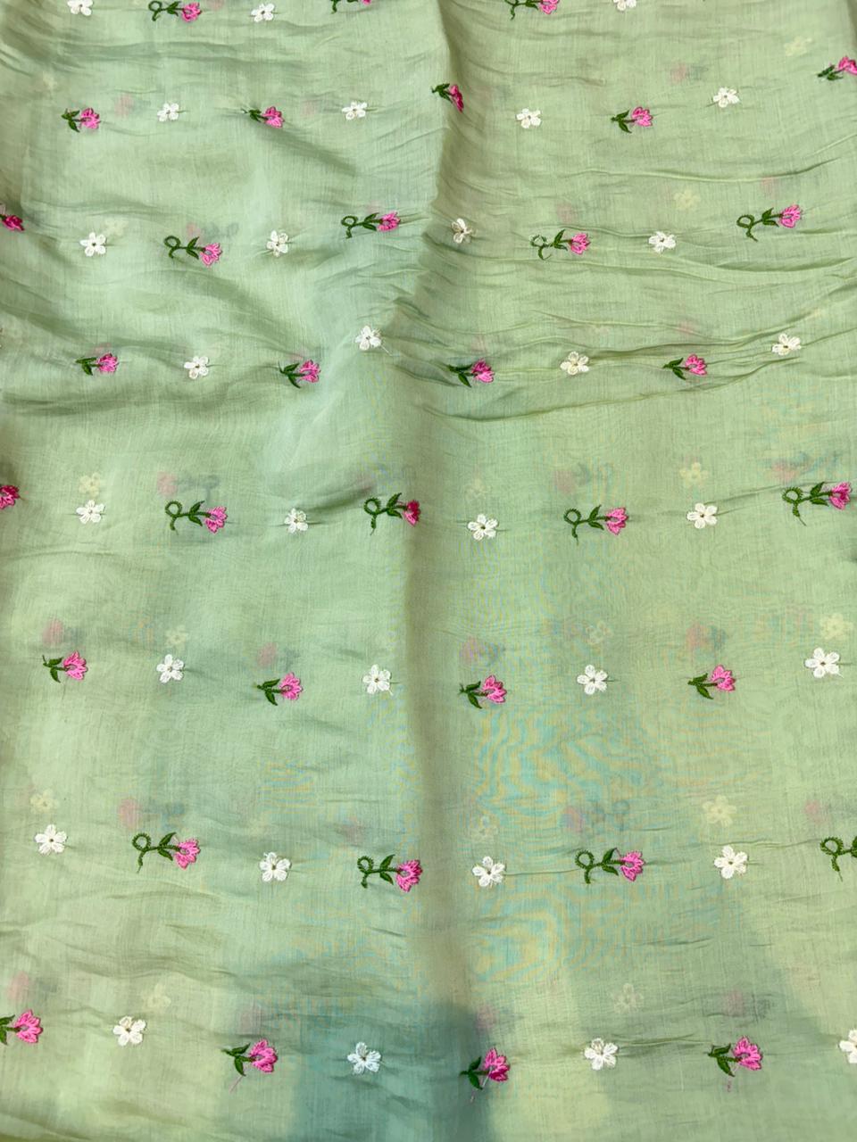 This premium fabric is a Floral Embroidered mulchandari width 44