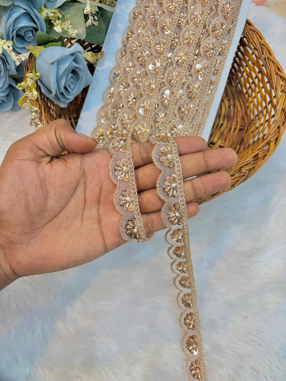 Rose gold Blossom Handcrafted Lace (pack of 9 metrr )