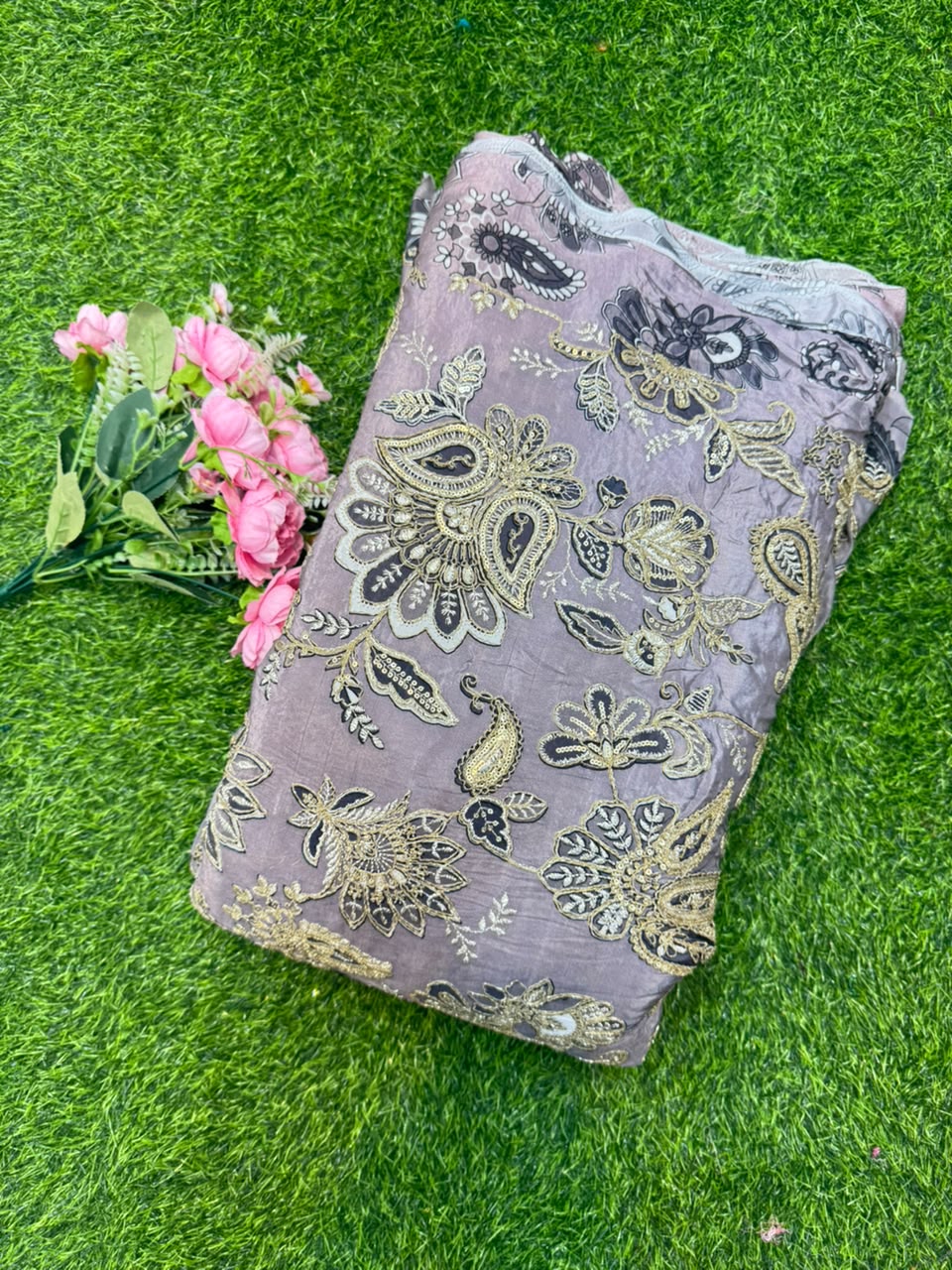 Premium Pure Natural Crêpe Fabric – Floral Embroidered Collection width 44