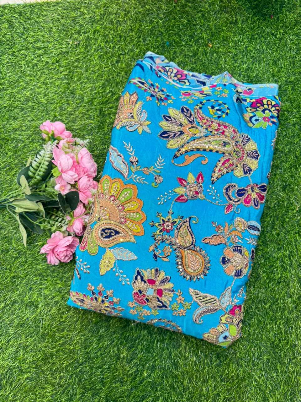 Premium Pure Natural Crêpe Fabric – Floral Embroidered Collection width 44