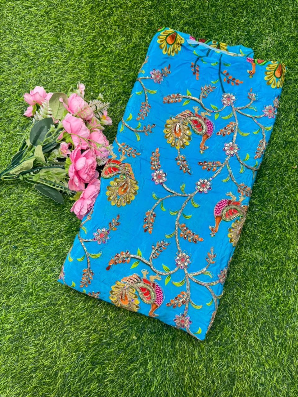 Premium Pure Natural Crêpe Fabric – Floral Embroidered Collection width 44