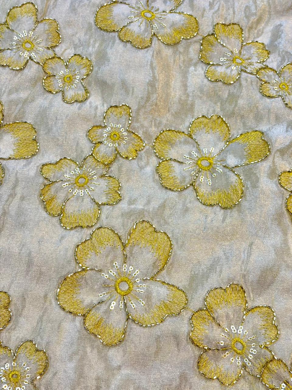 Blush Bloom Viscose Tissue Sare , lehanga , blouse , gown , frock Embroidered Fabric width 44