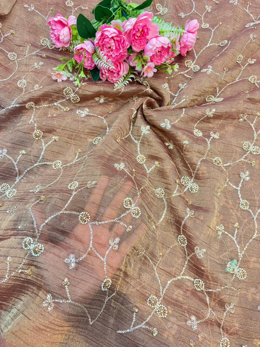 exclusive hand made Pearl Glass Tissue Fabric lehanga frock gown Sare width 44