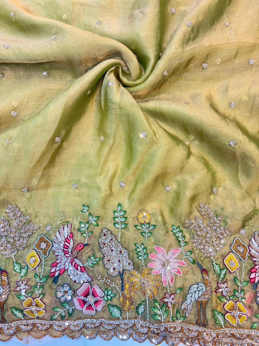 Tissue Embroidered Fabric soft lite weight Garden Glass width 44 bride 👰