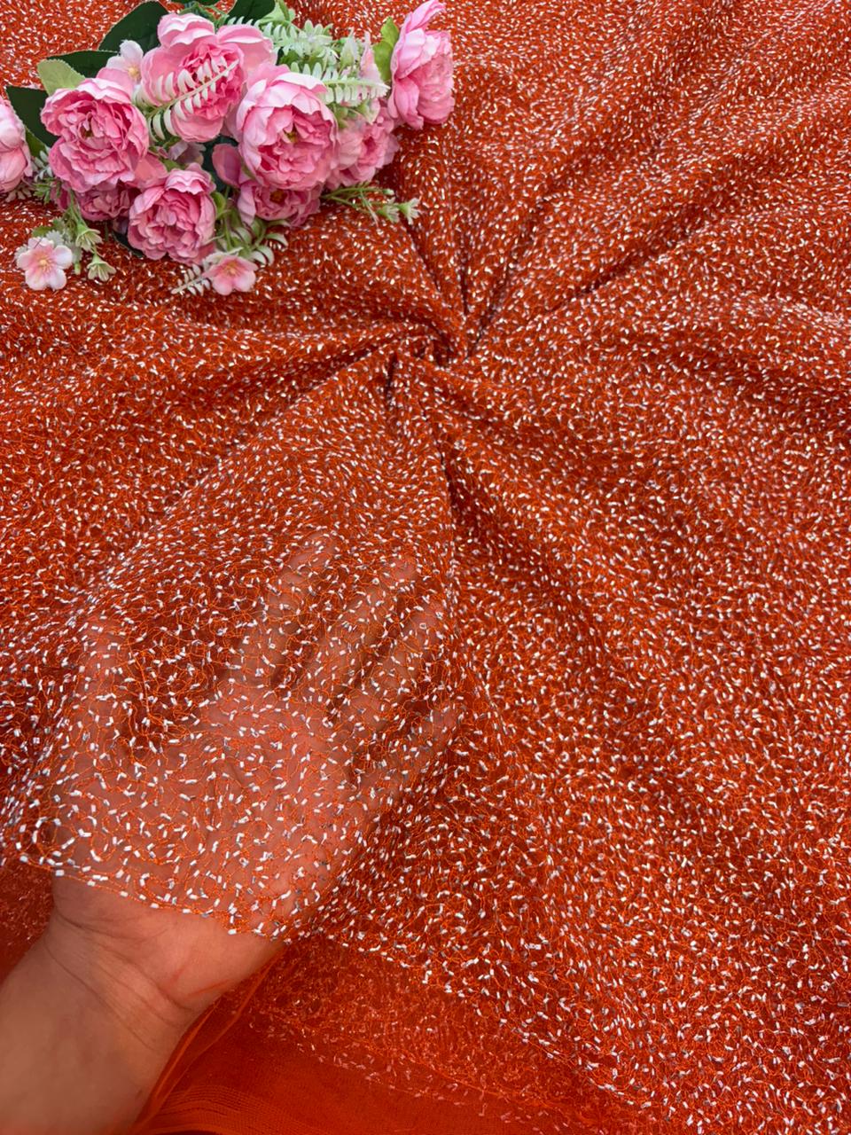 Radiant Ember Glitter Net Fabric – 44” Width