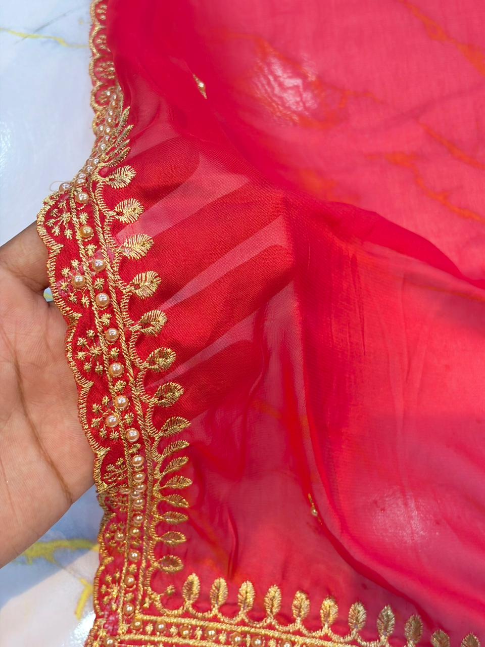 Regal Rangoli Silk Dupatta with Handcrafted Pearl & Zari Border (2.75M)