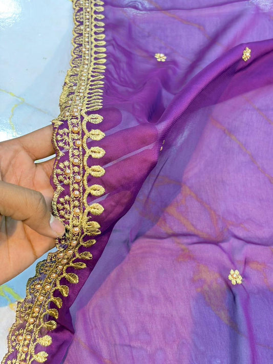 Regal Rangoli Silk Dupatta with Handcrafted Pearl & Zari Border (2.75M)