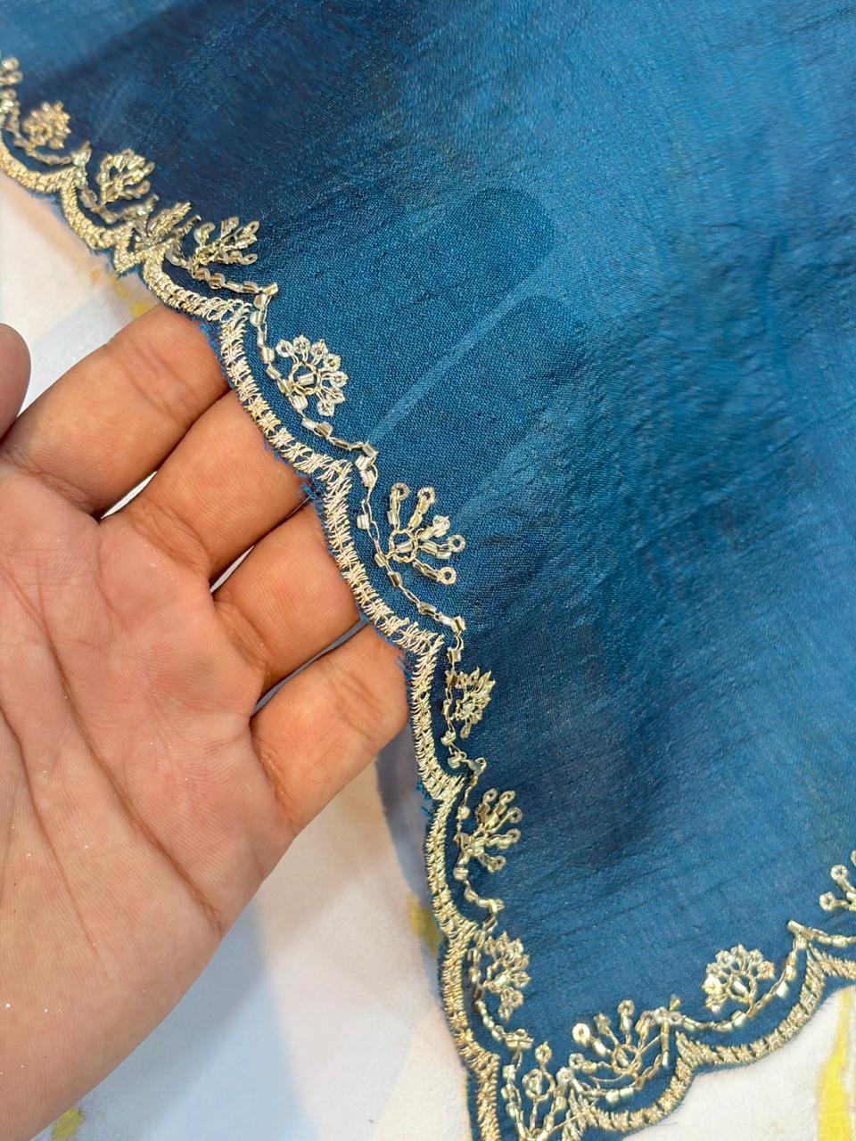 Vichitra Silk Dupatta with Grand Mandala Embroidery & Scalloped beats work Borders (2.75M
