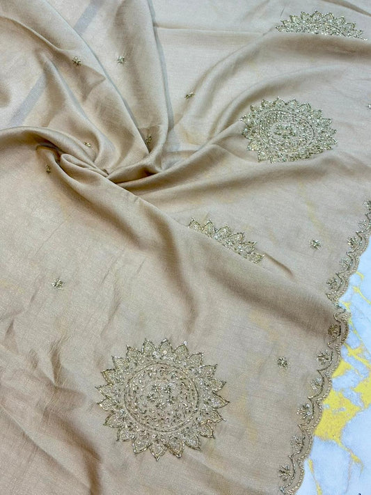 Vichitra Silk Dupatta with Grand Mandala Embroidery & Scalloped beats work Borders (2.75M