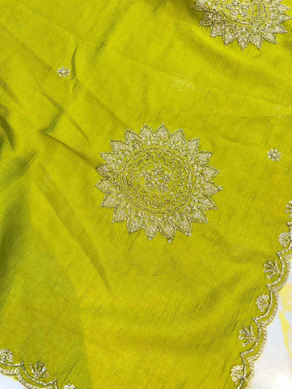 Vichitra Silk Dupatta with Grand Mandala Embroidery & Scalloped beats work Borders (2.75M
