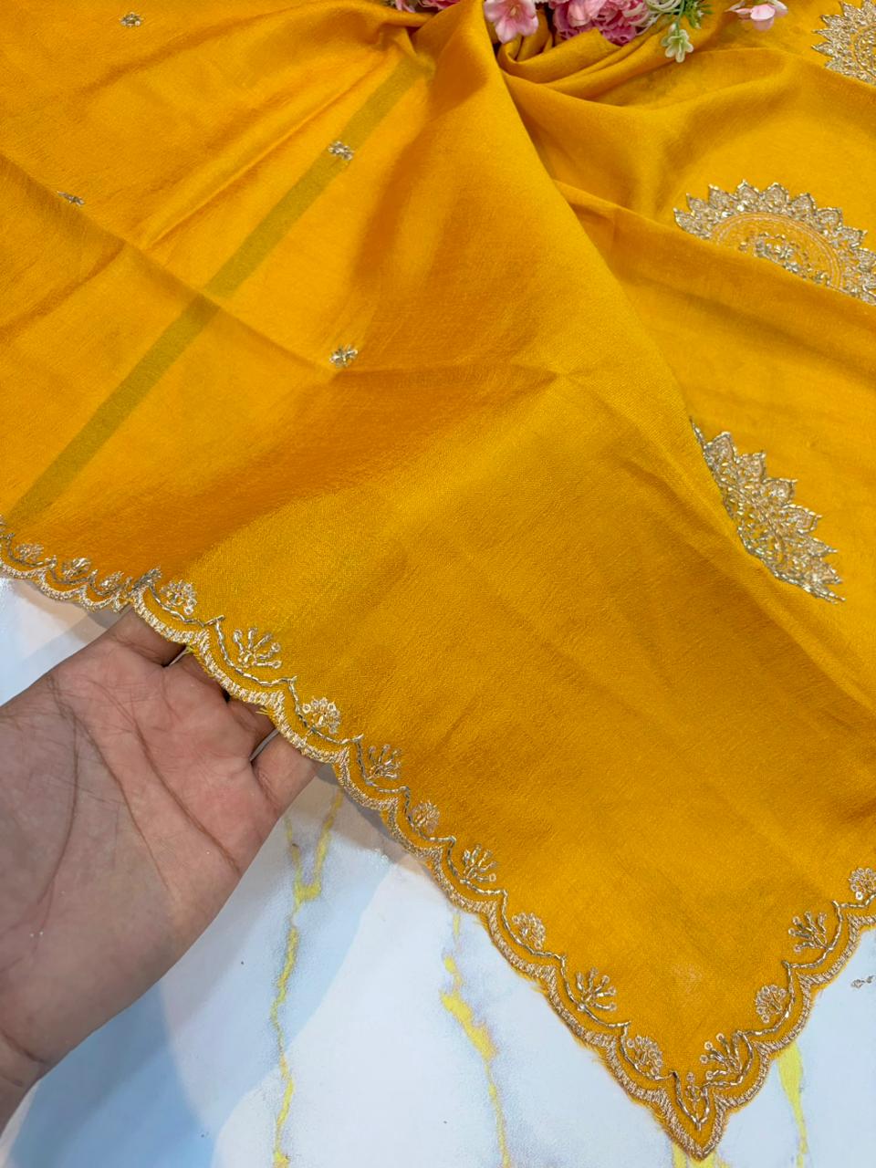 Vichitra Silk Dupatta with Grand Mandala Embroidery & Scalloped beats work Borders (2.75M