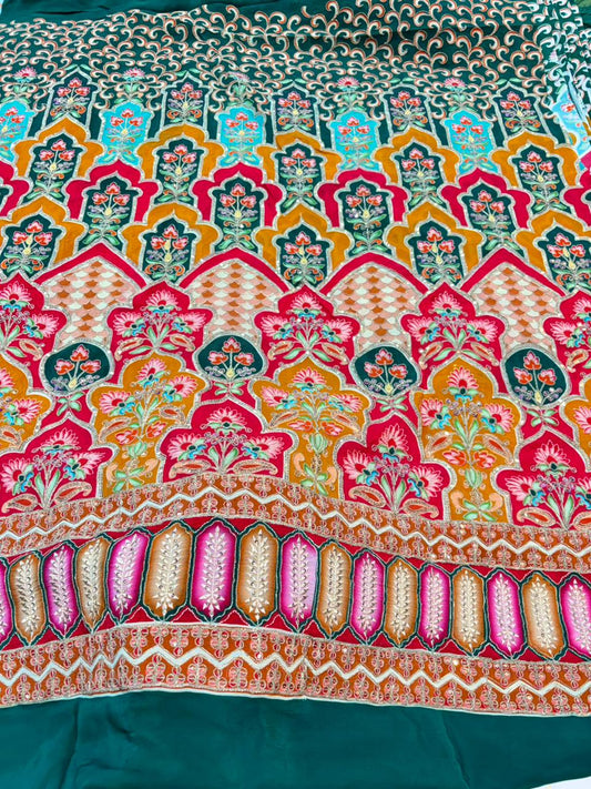 Glory Multicolor Floral Handwork Natural Crêpe – Bridal Collection 60width