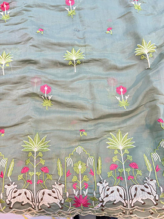 Elegant Pashmina Silk with 2 side work Dupatta with Embroidered Borders and plain width 44