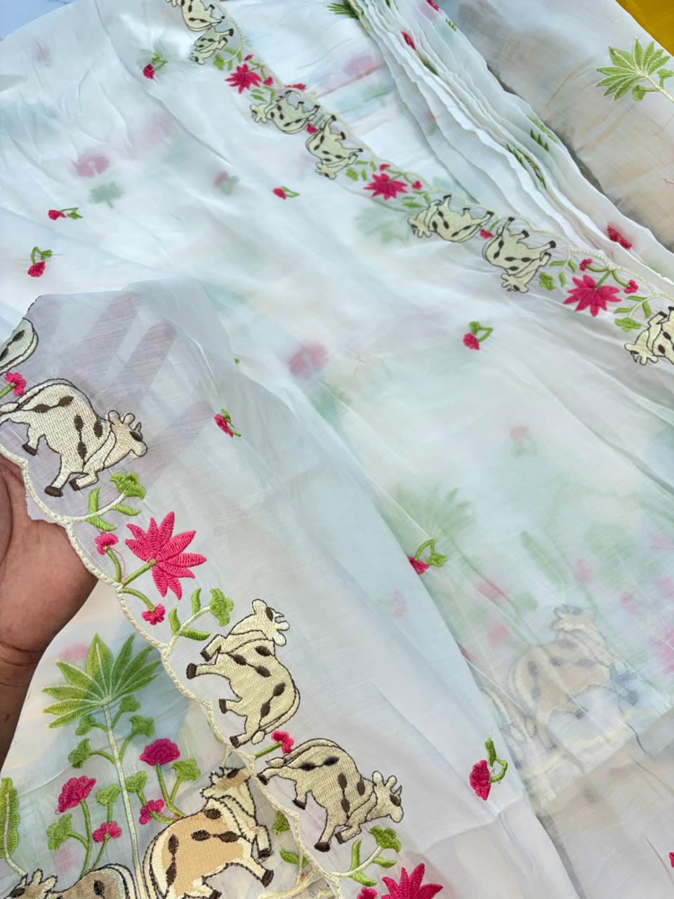Elegant Pashmina Silk with 2 side work Dupatta with Embroidered Borders and plain width 44